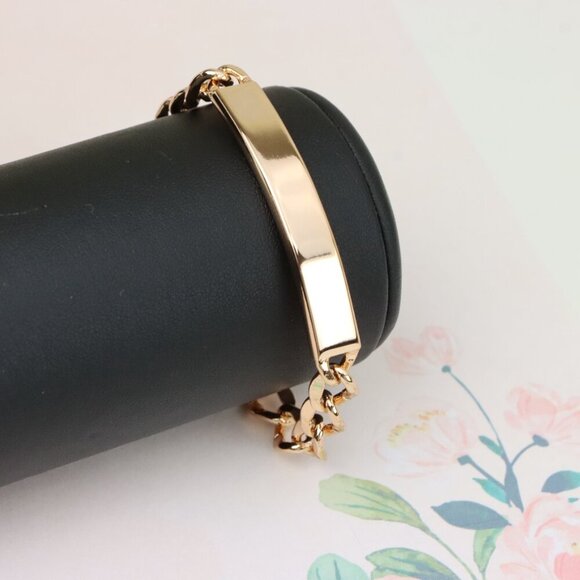 "Rose Gold Plated Bracelet with Bold Polished ID Bar Chain Design, XPBL1081 - Picture 7 of 13